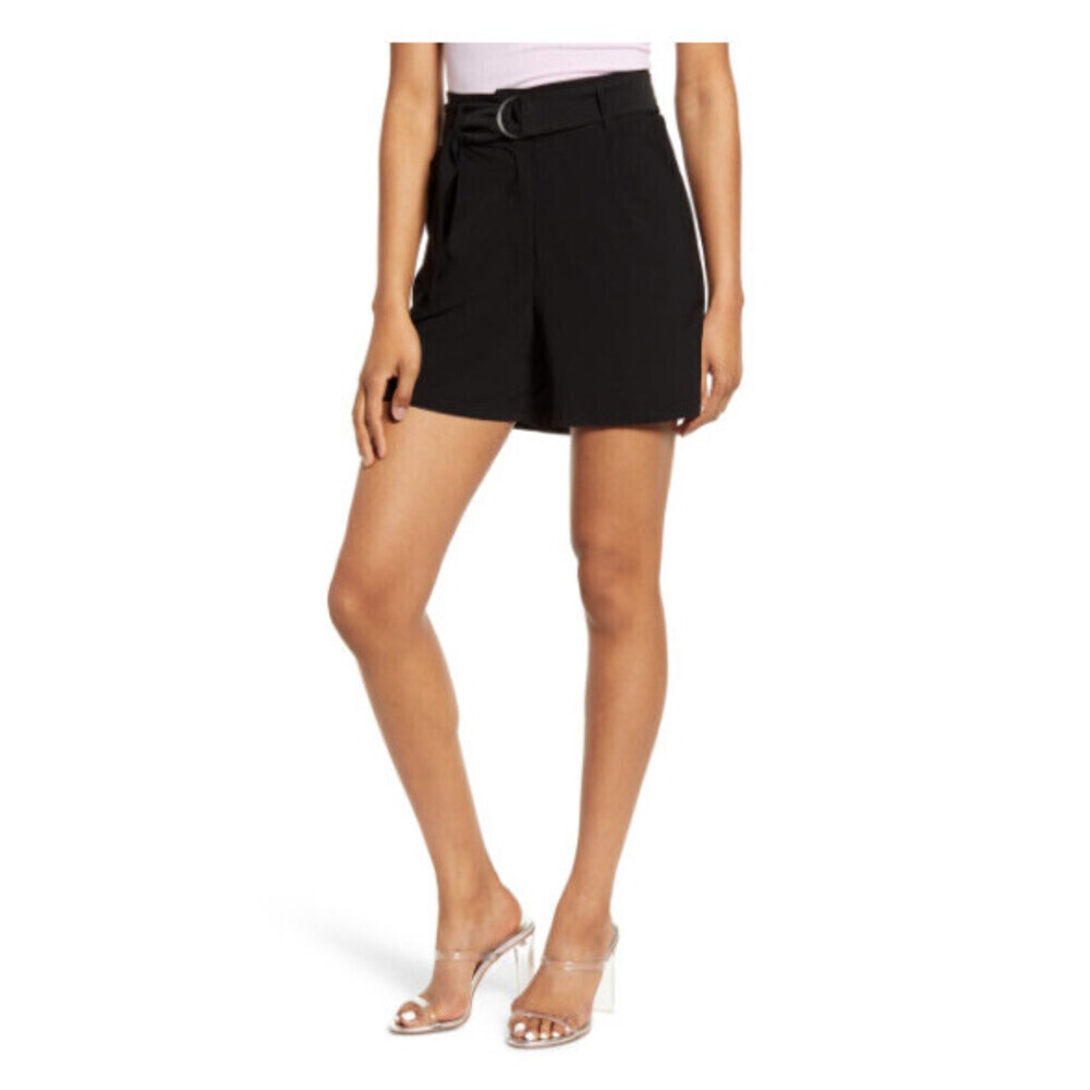 Leith Women's High Waist Belted Shorts Black Plus Size 1X
